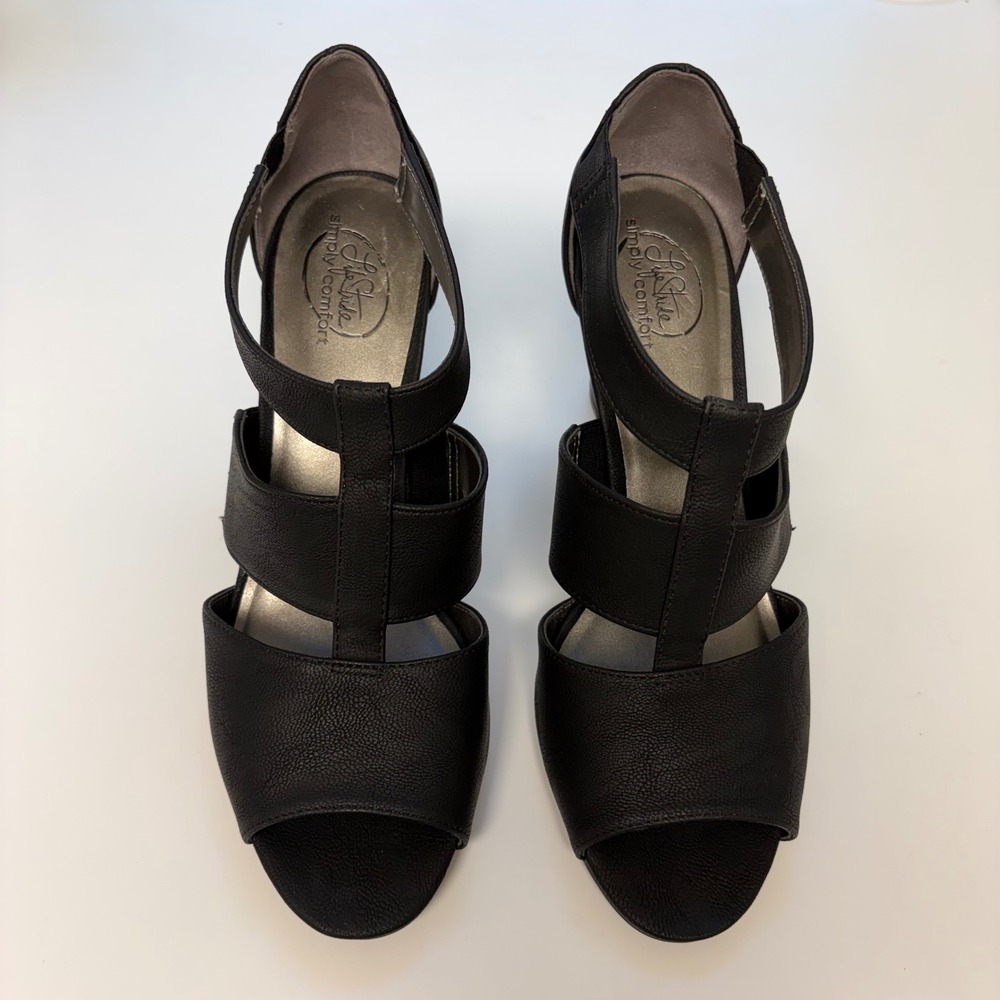 LifeStride Catlyn Black Strappy Block Heel Sandals Simply Comfort Womens 9M